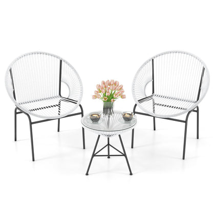 3 Pieces Patio Acapulco Furniture Bistro Set with Glass Table, White Patio Conversation Sets White  at Gallery Canada