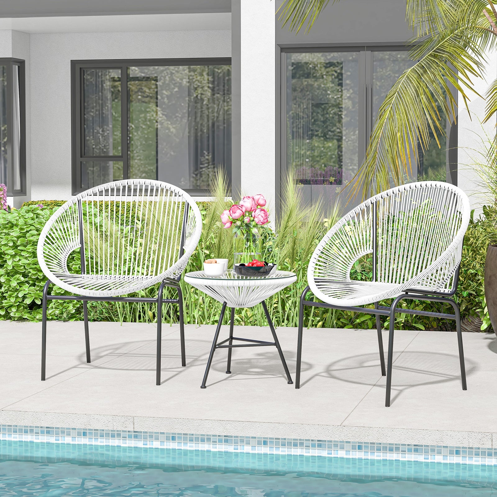 3 Pieces Patio Acapulco Furniture Bistro Set with Glass Table, White Patio Conversation Sets   at Gallery Canada