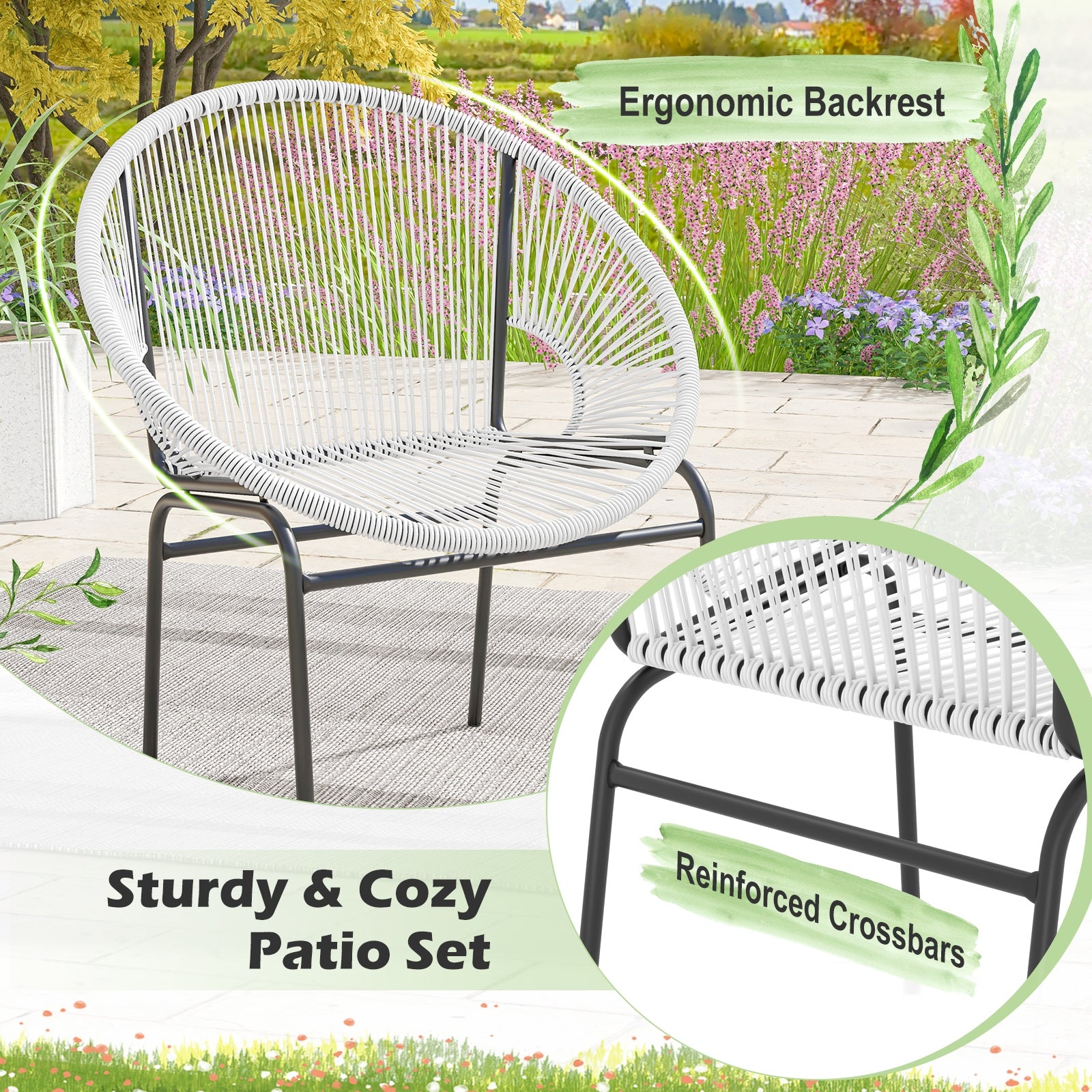 3 Pieces Patio Acapulco Furniture Bistro Set with Glass Table, White Patio Conversation Sets   at Gallery Canada