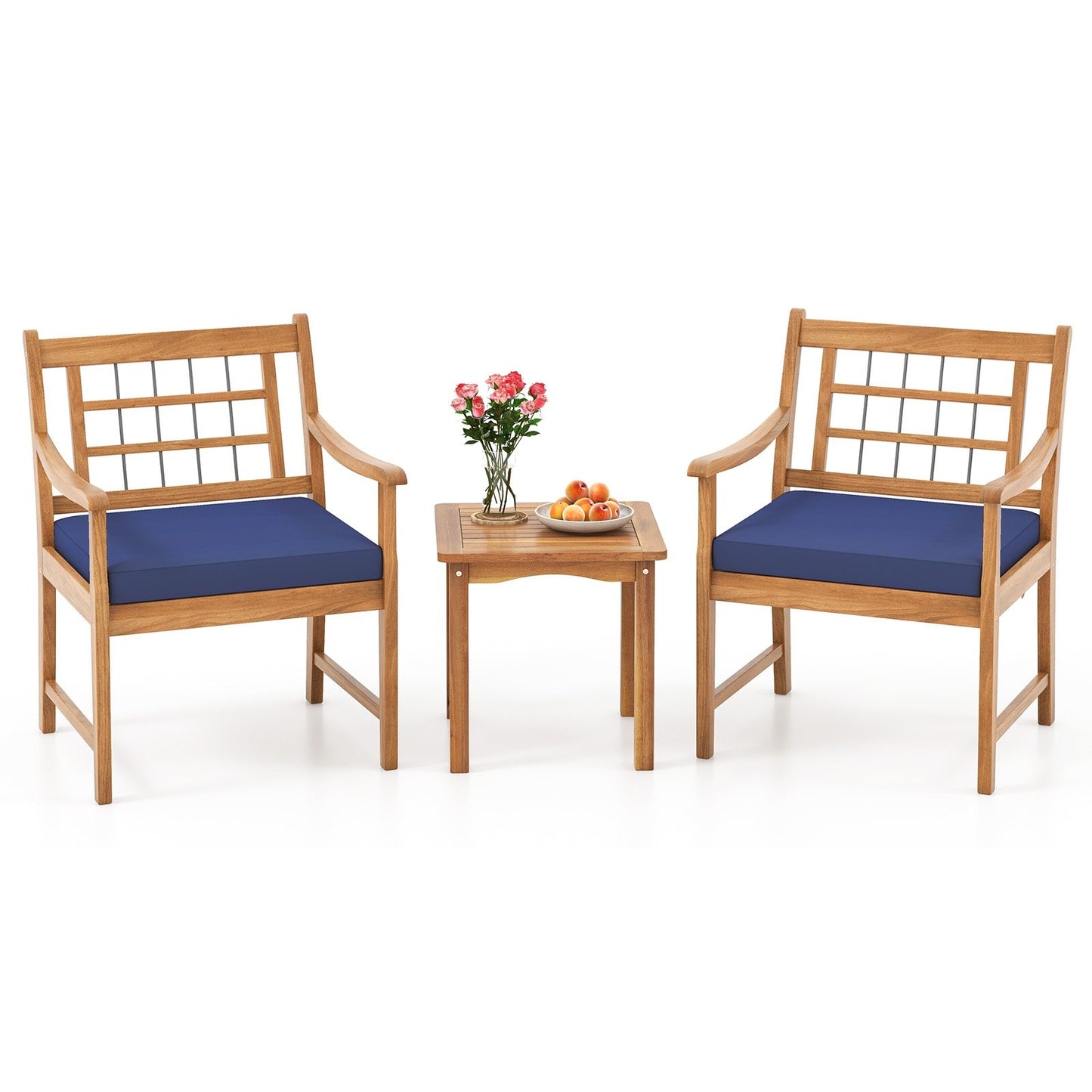 3 Piece Wood Patio Furniture Set with Seat Cushions and Acacia Wood Frame, Navy Patio Conversation Sets   at Gallery Canada