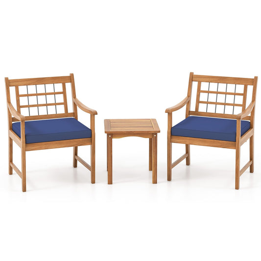 3 Piece Wood Patio Furniture Set with Seat Cushions and Acacia Wood Frame, Navy Patio Conversation Sets Navy  at Gallery Canada