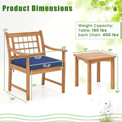 3 Piece Wood Patio Furniture Set with Seat Cushions and Acacia Wood Frame, Navy Patio Conversation Sets   at Gallery Canada