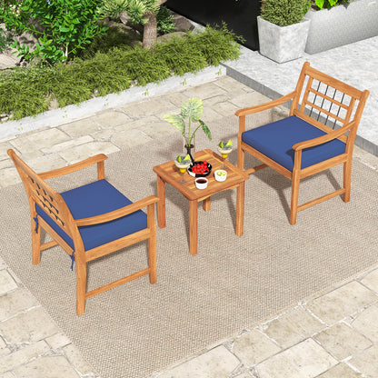 3 Piece Wood Patio Furniture Set with Seat Cushions and Acacia Wood Frame, Navy Patio Conversation Sets   at Gallery Canada