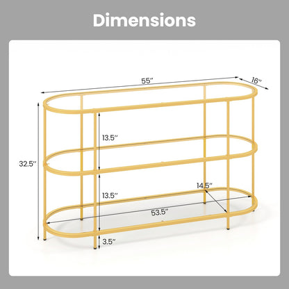 3 Tier TV Stand Console Table with Tempered Glass Shelves for Living Room, Golden Entertainment Centers & TV Stands   at Gallery Canada