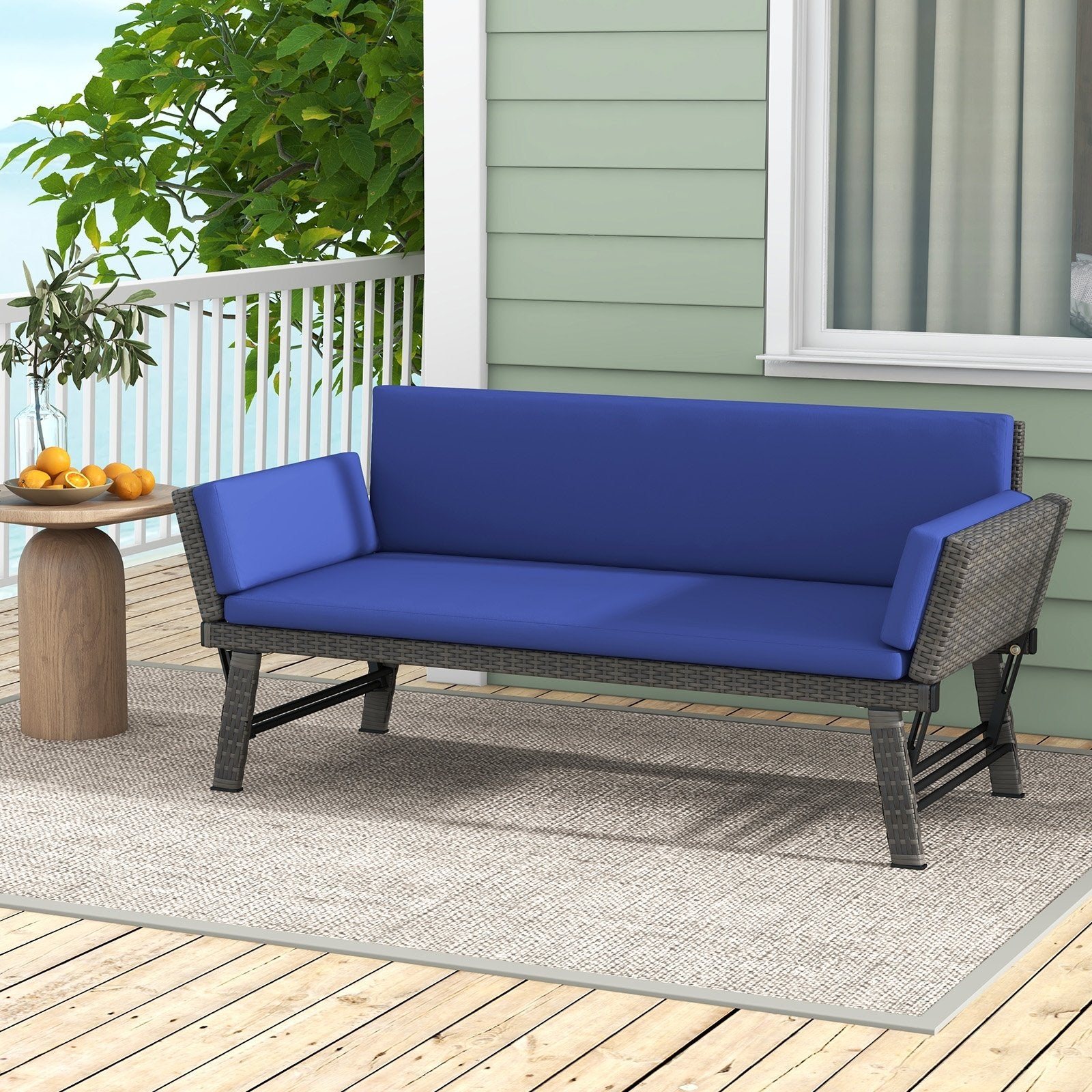 Outdoor Convertible Sofa Daybed with Adjustable Armrests for Balcony, Navy Patio Conversation Sets   at Gallery Canada