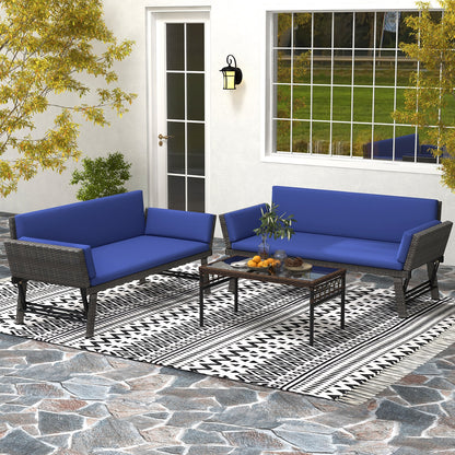 Outdoor Convertible Sofa Daybed with Adjustable Armrests for Balcony, Navy Patio Conversation Sets   at Gallery Canada