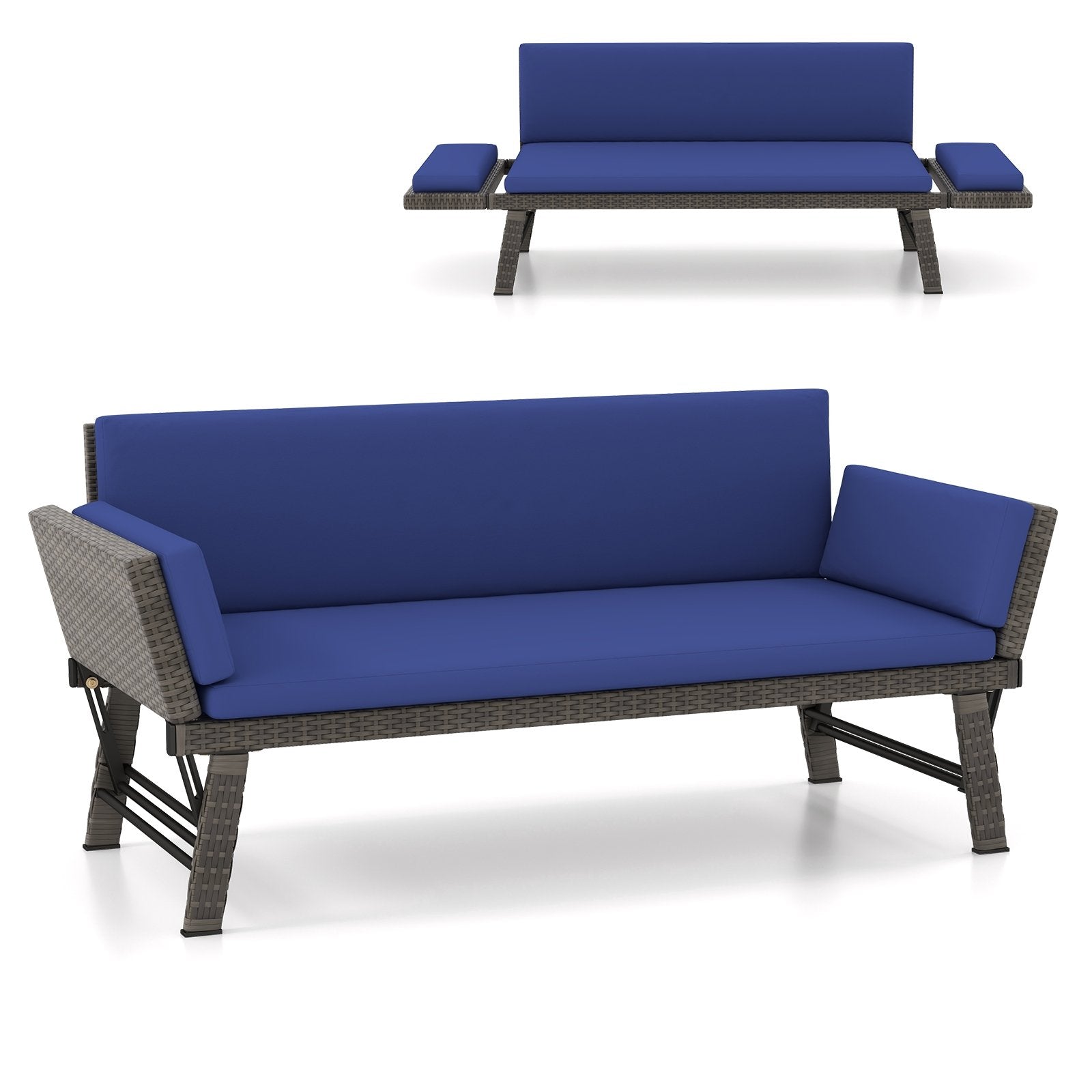 Outdoor Convertible Sofa Daybed with Adjustable Armrests for Balcony, Navy Patio Conversation Sets Navy  at Gallery Canada