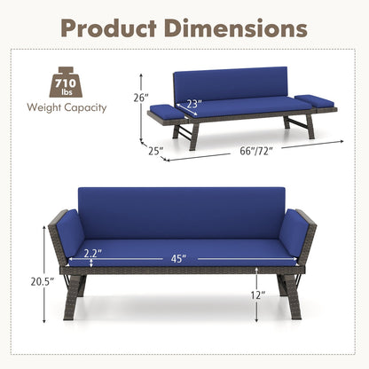 Outdoor Convertible Sofa Daybed with Adjustable Armrests for Balcony, Navy Patio Conversation Sets   at Gallery Canada