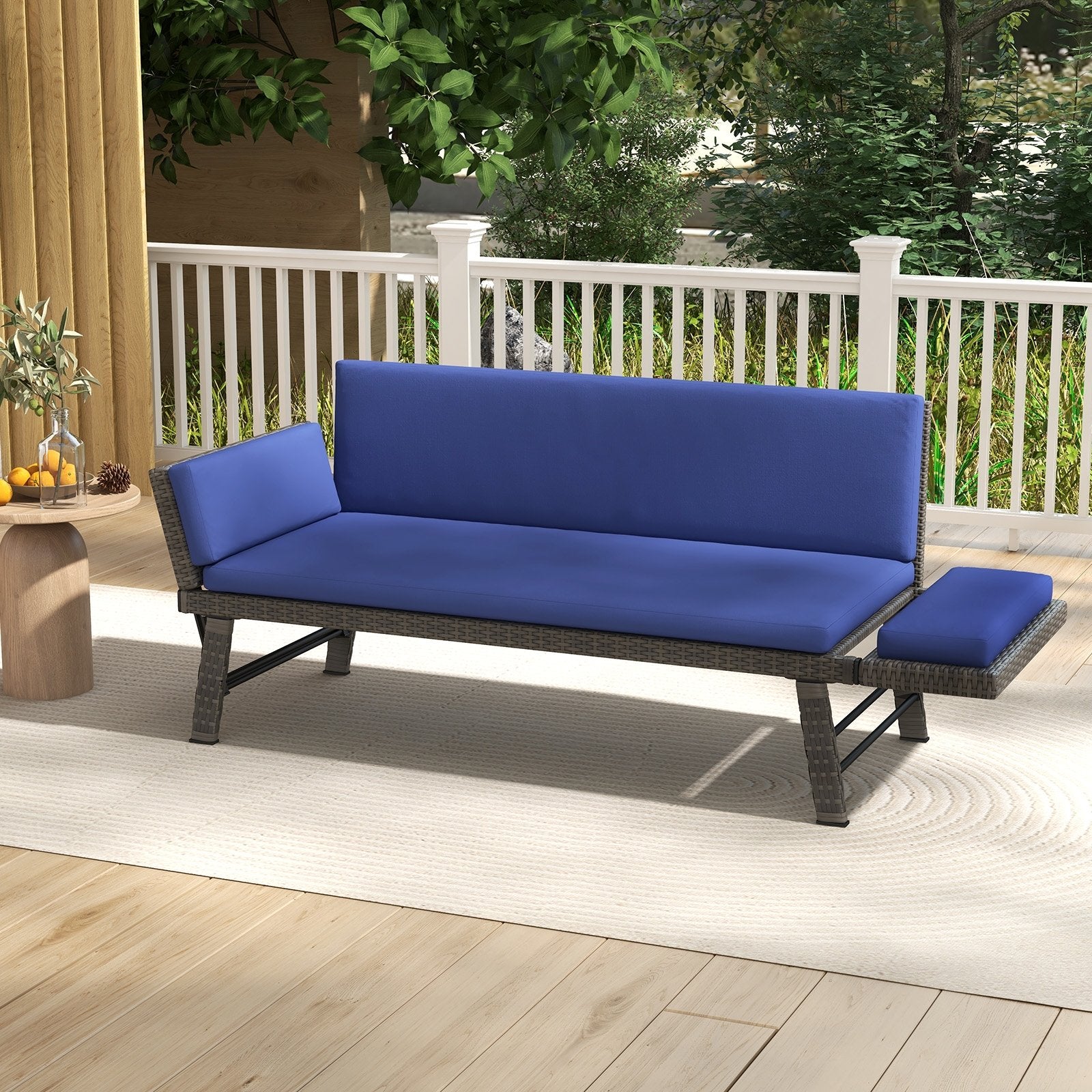 Outdoor Convertible Sofa Daybed with Adjustable Armrests for Balcony, Navy Patio Conversation Sets   at Gallery Canada