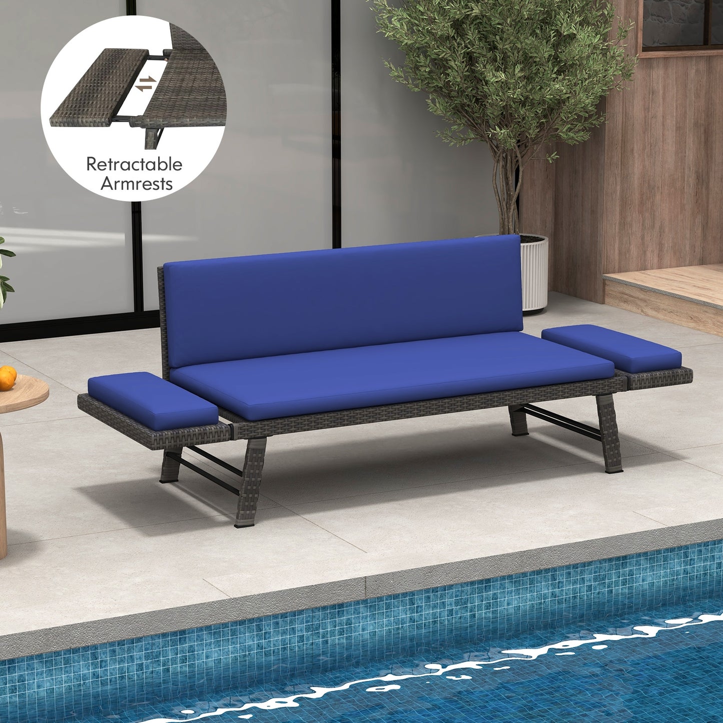 Outdoor Convertible Sofa Daybed with Adjustable Armrests for Balcony, Navy Patio Conversation Sets   at Gallery Canada