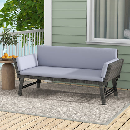 Outdoor Convertible Sofa Daybed with Adjustable Armrests for Balcony, Gray Patio Conversation Sets   at Gallery Canada