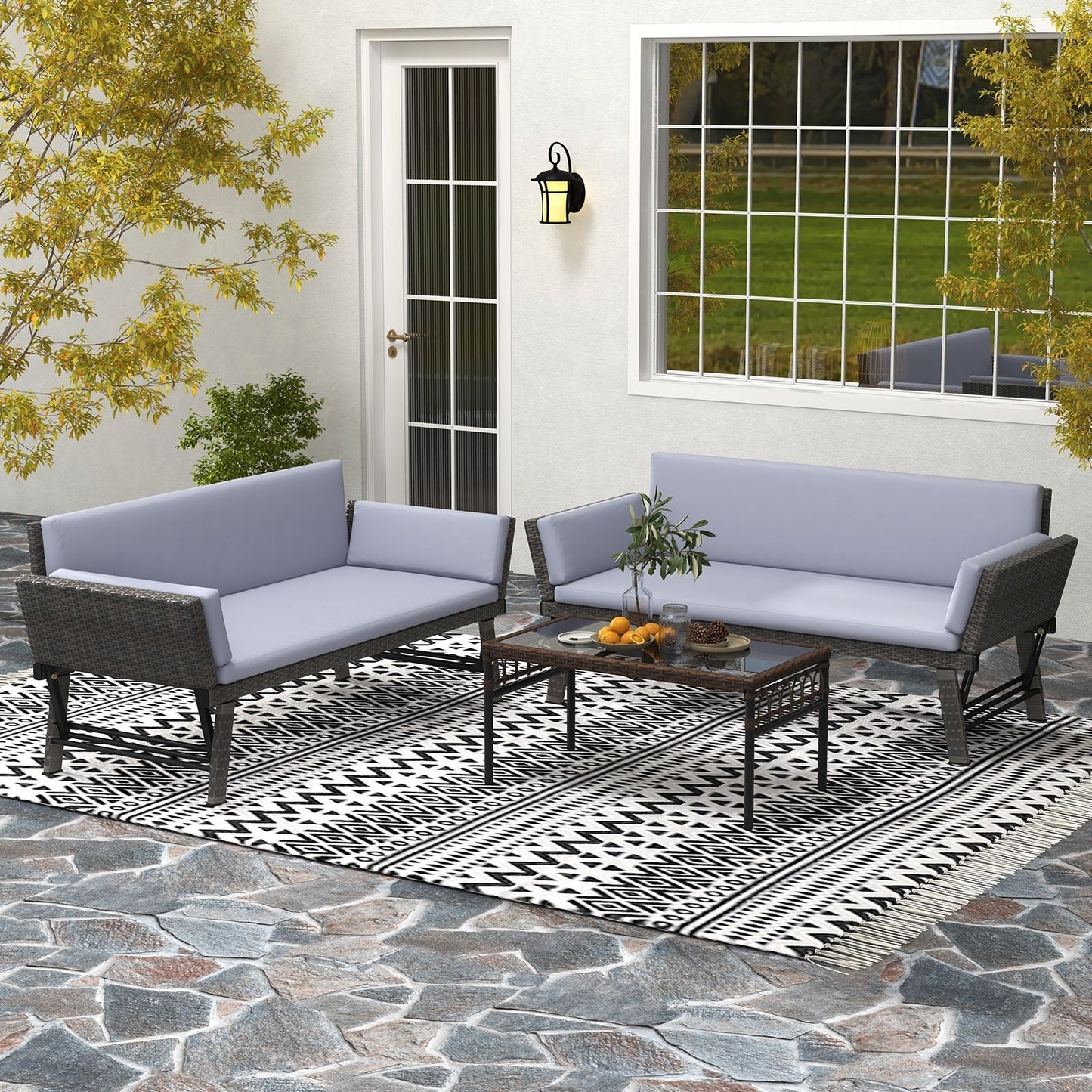 Outdoor Convertible Sofa Daybed with Adjustable Armrests for Balcony, Gray Patio Conversation Sets   at Gallery Canada