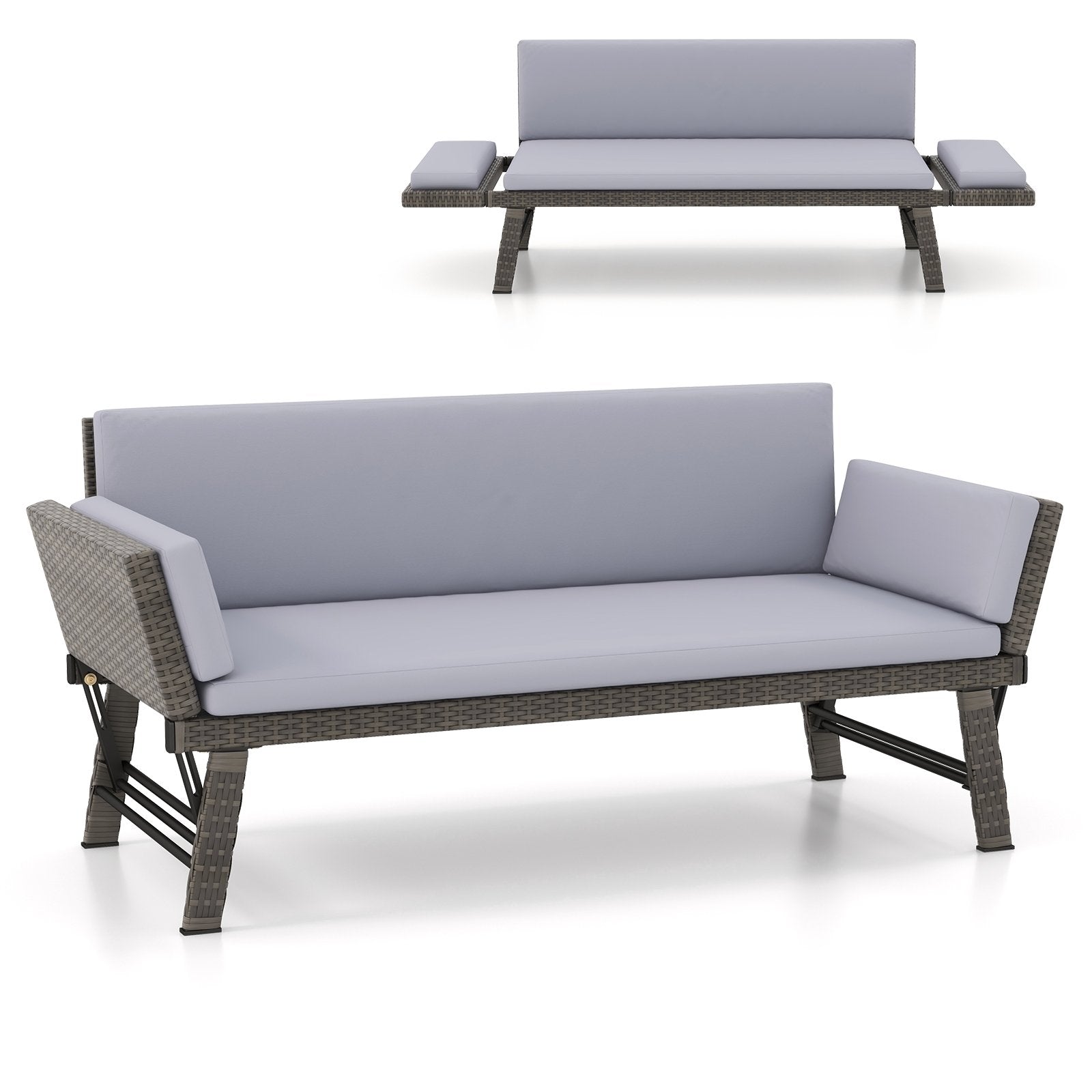 Outdoor Convertible Sofa Daybed with Adjustable Armrests for Balcony, Gray Patio Conversation Sets Gray  at Gallery Canada