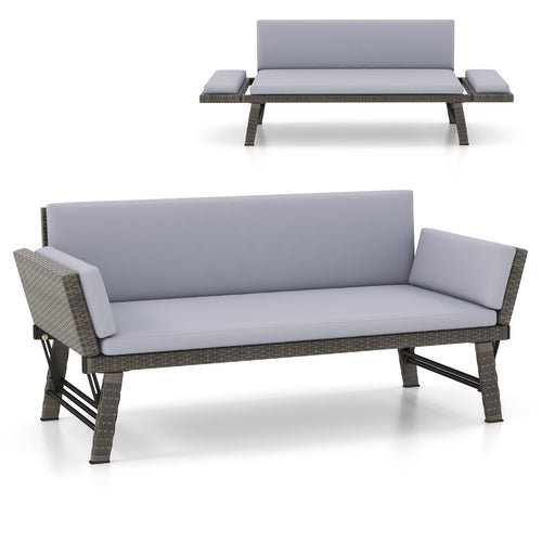 Outdoor Convertible Sofa Daybed with Adjustable Armrests for Balcony, Gray