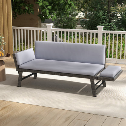 Outdoor Convertible Sofa Daybed with Adjustable Armrests for Balcony, Gray Patio Conversation Sets   at Gallery Canada