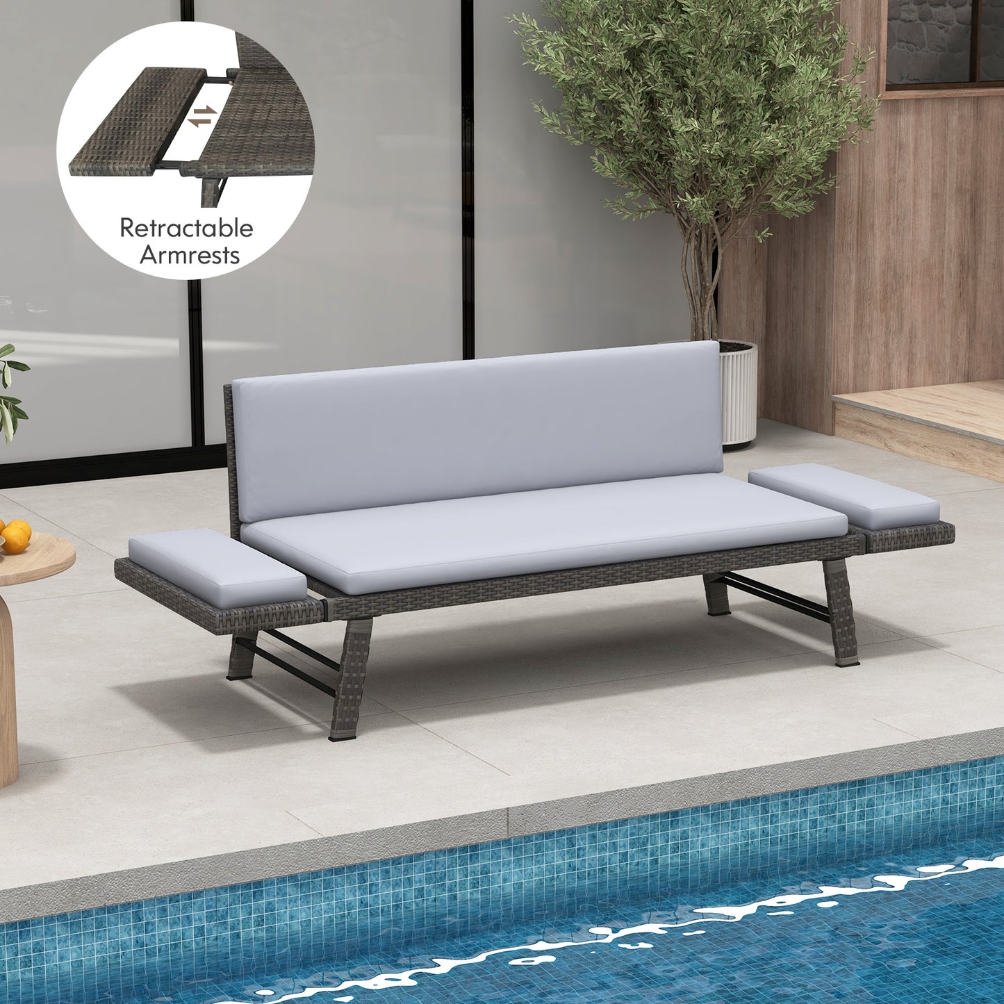 Outdoor Convertible Sofa Daybed with Adjustable Armrests for Balcony, Gray Patio Conversation Sets   at Gallery Canada