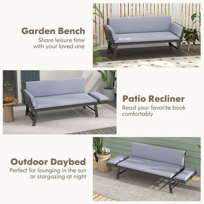 Outdoor Convertible Sofa Daybed with Adjustable Armrests for Balcony, Gray Patio Conversation Sets   at Gallery Canada