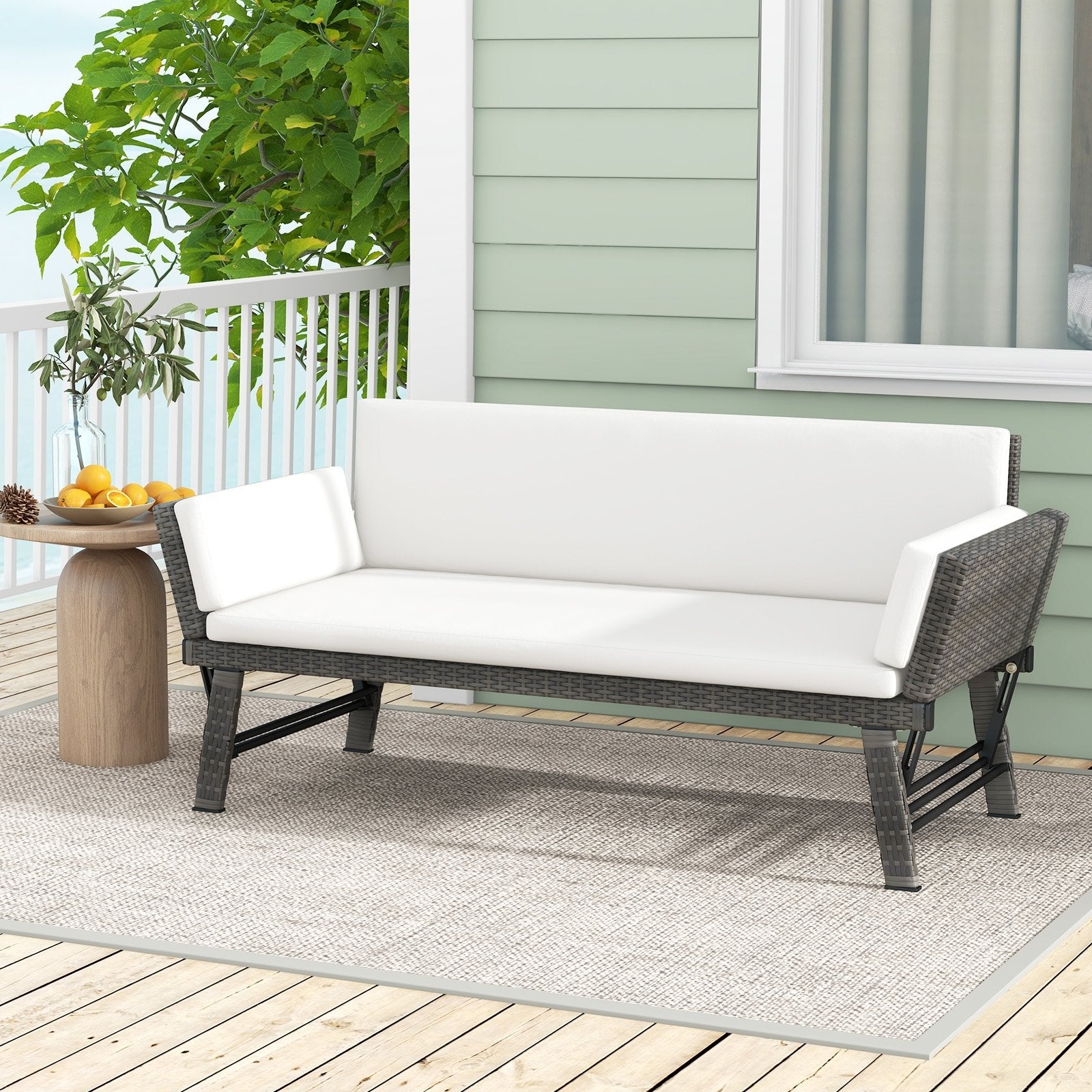 Outdoor Convertible Sofa Daybed with Adjustable Armrests for Balcony, Off White Patio Conversation Sets   at Gallery Canada