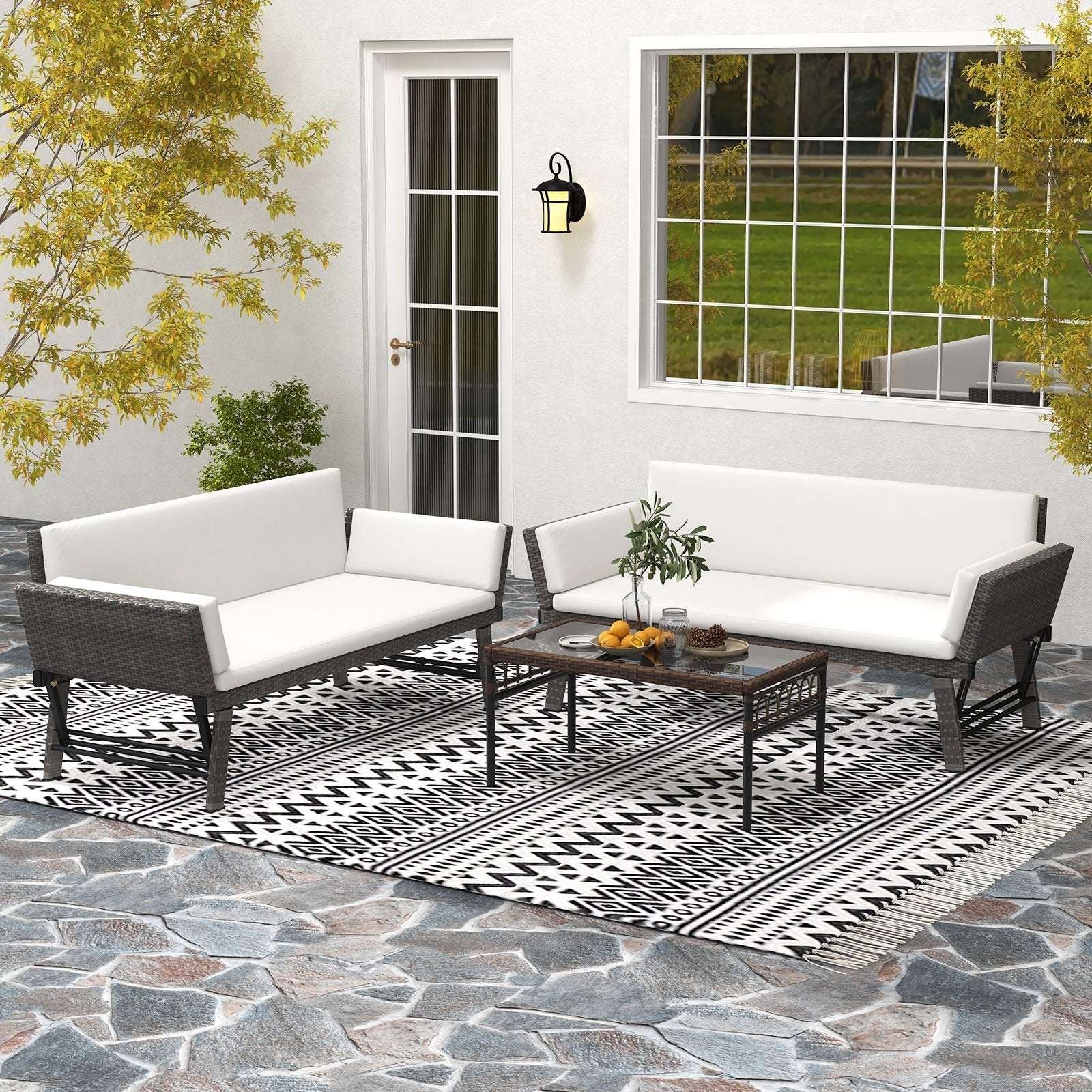 Outdoor Convertible Sofa Daybed with Adjustable Armrests for Balcony, Off White Patio Conversation Sets   at Gallery Canada