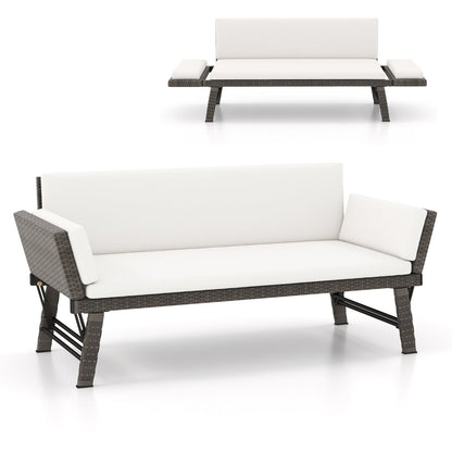 Outdoor Convertible Sofa Daybed with Adjustable Armrests for Balcony, Off White Patio Conversation Sets Off White  at Gallery Canada