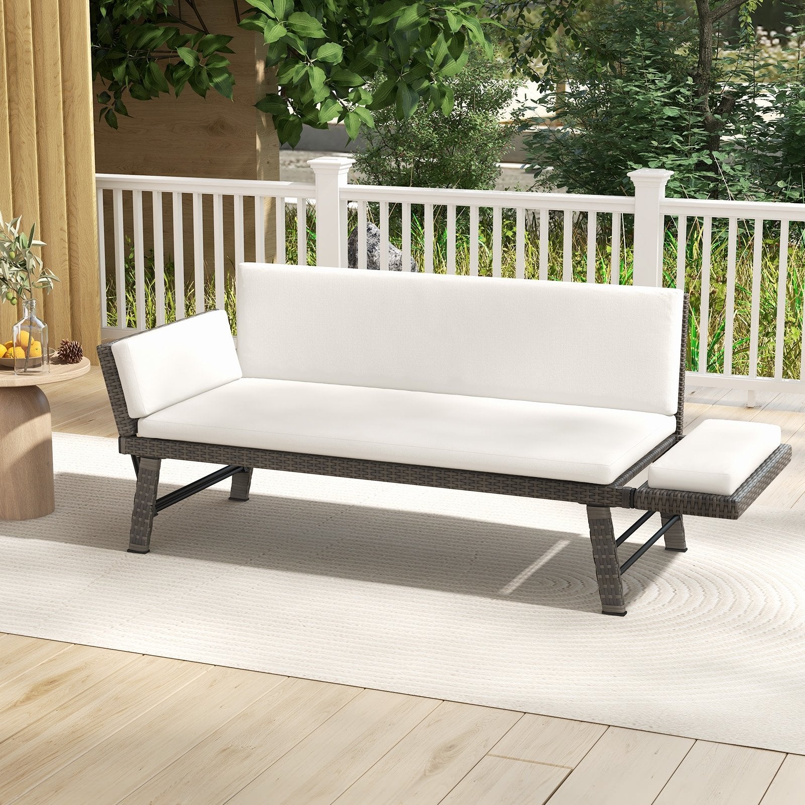 Outdoor Convertible Sofa Daybed with Adjustable Armrests for Balcony, Off White Patio Conversation Sets   at Gallery Canada