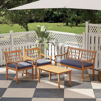 4 Piece Wood Patio Furniture with Armchairs Loveseat and Coffee Table, Gray Patio Conversation Sets   at Gallery Canada