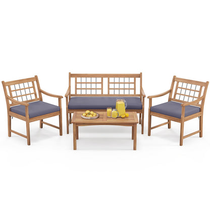 4 Piece Wood Patio Furniture with Armchairs Loveseat and Coffee Table, Gray Patio Conversation Sets   at Gallery Canada