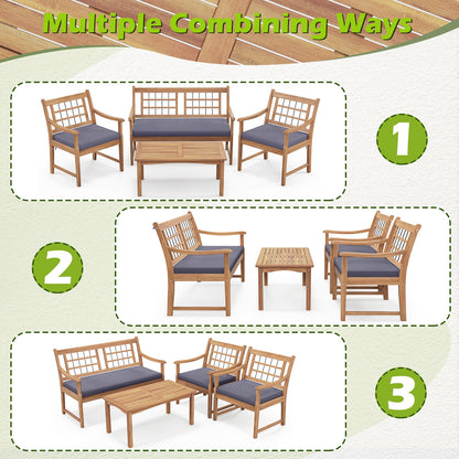 4 Piece Wood Patio Furniture with Armchairs Loveseat and Coffee Table, Gray Patio Conversation Sets   at Gallery Canada