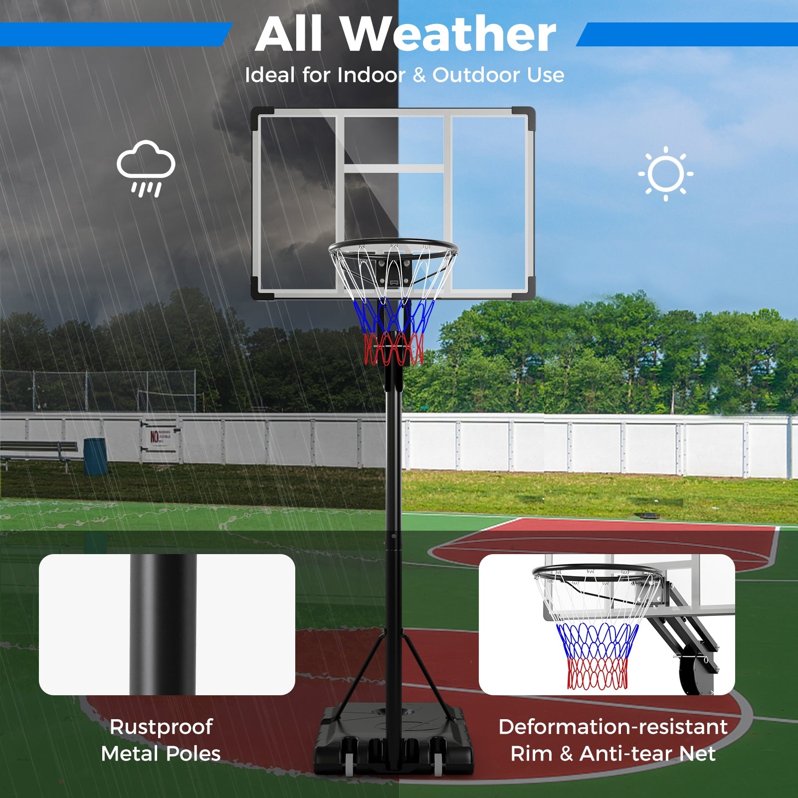 4.9-10 Feet Adjustable Basketball Hoop with Shatterproof Backboard Sport Equipments   at Gallery Canada