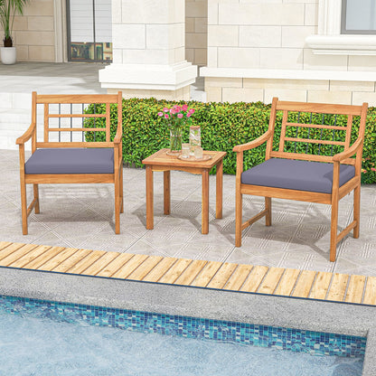 3 Piece Wood Patio Furniture Set with Seat Cushions and Acacia Wood Frame, Gray Patio Conversation Sets   at Gallery Canada