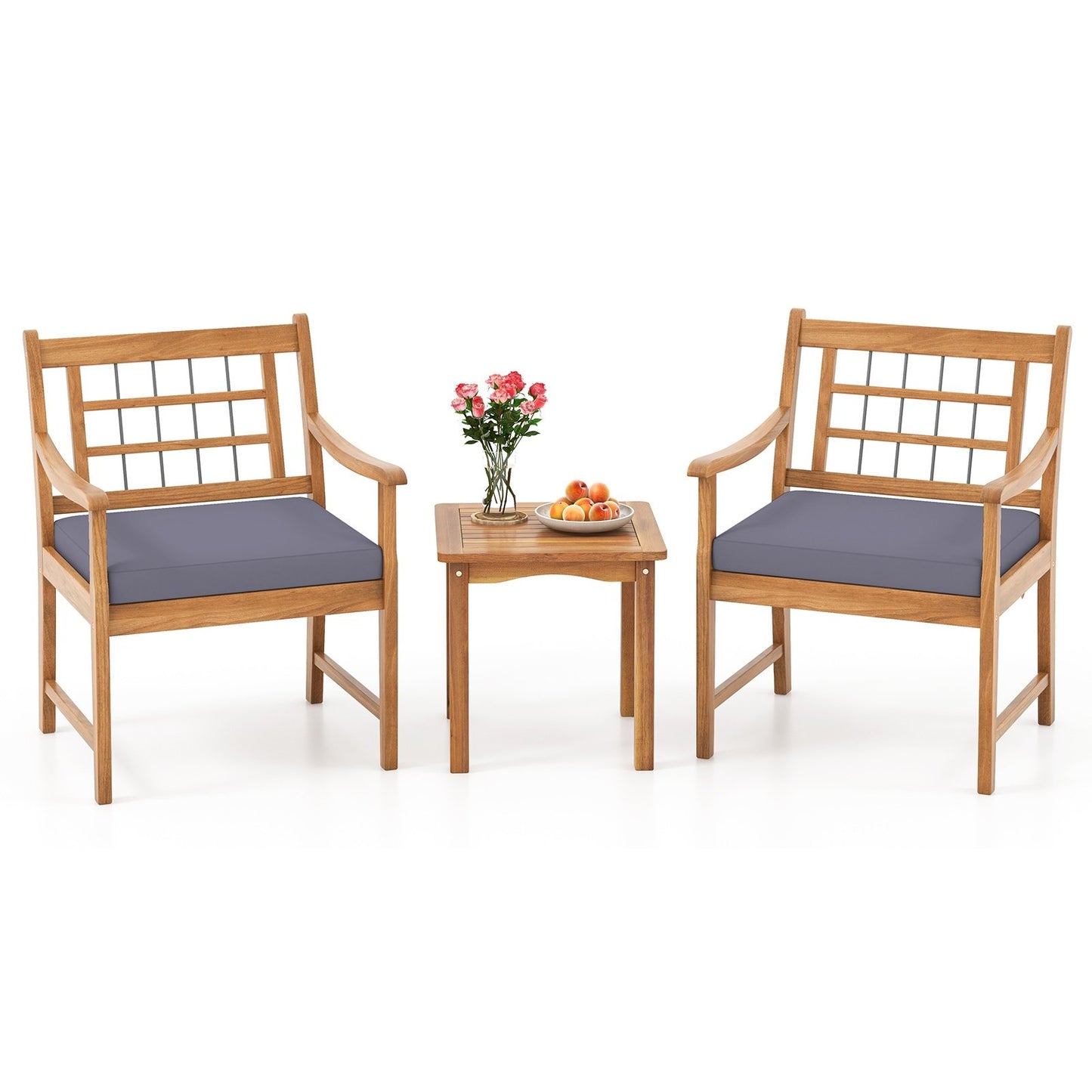 3 Piece Wood Patio Furniture Set with Seat Cushions and Acacia Wood Frame, Gray Patio Conversation Sets   at Gallery Canada