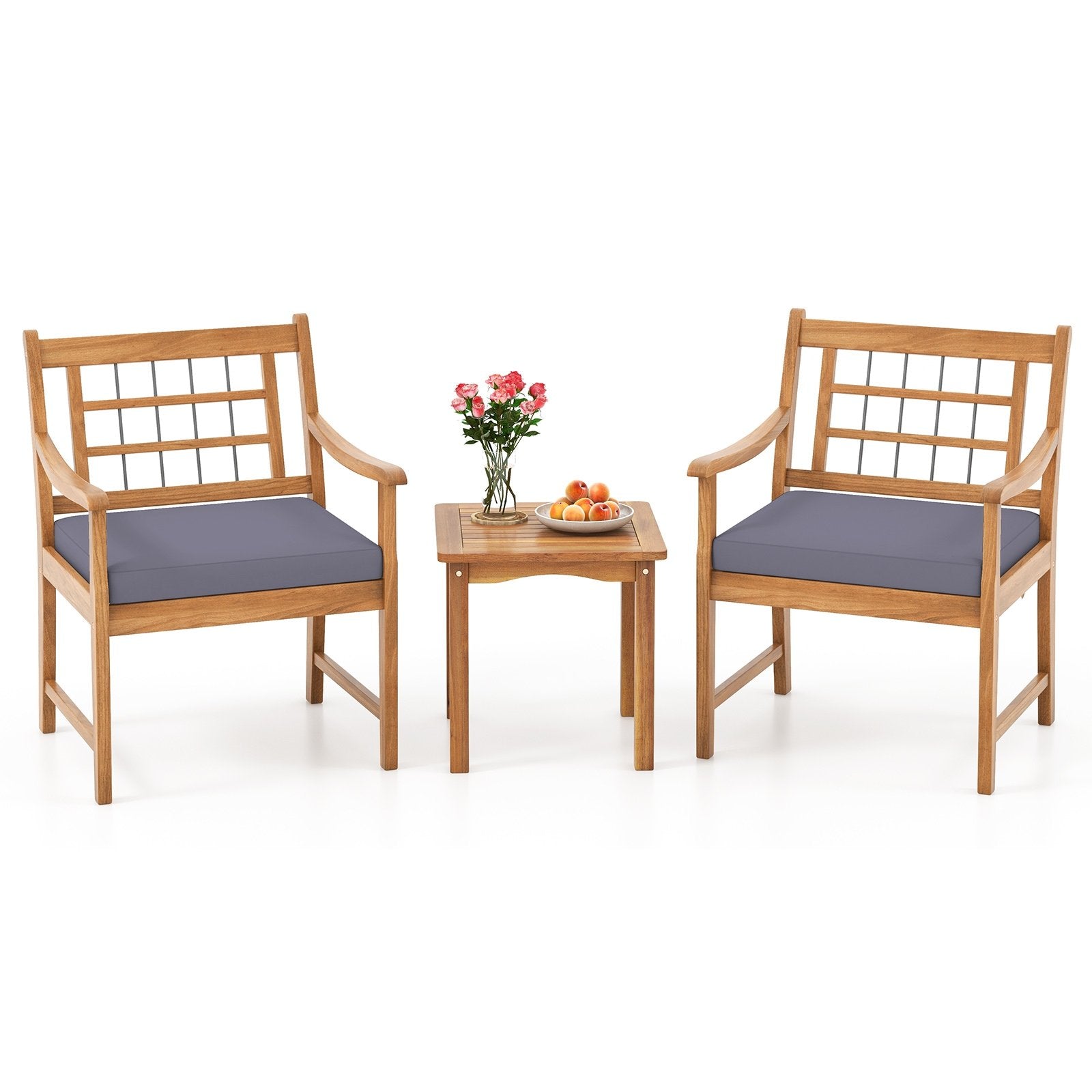 3 Piece Wood Patio Furniture Set with Seat Cushions and Acacia Wood Frame, Gray Patio Conversation Sets   at Gallery Canada