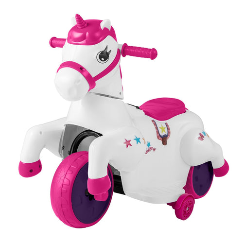 12V Unicorn Ride on Toy with Training Wheels and Horse Riding Mode, Dark Red