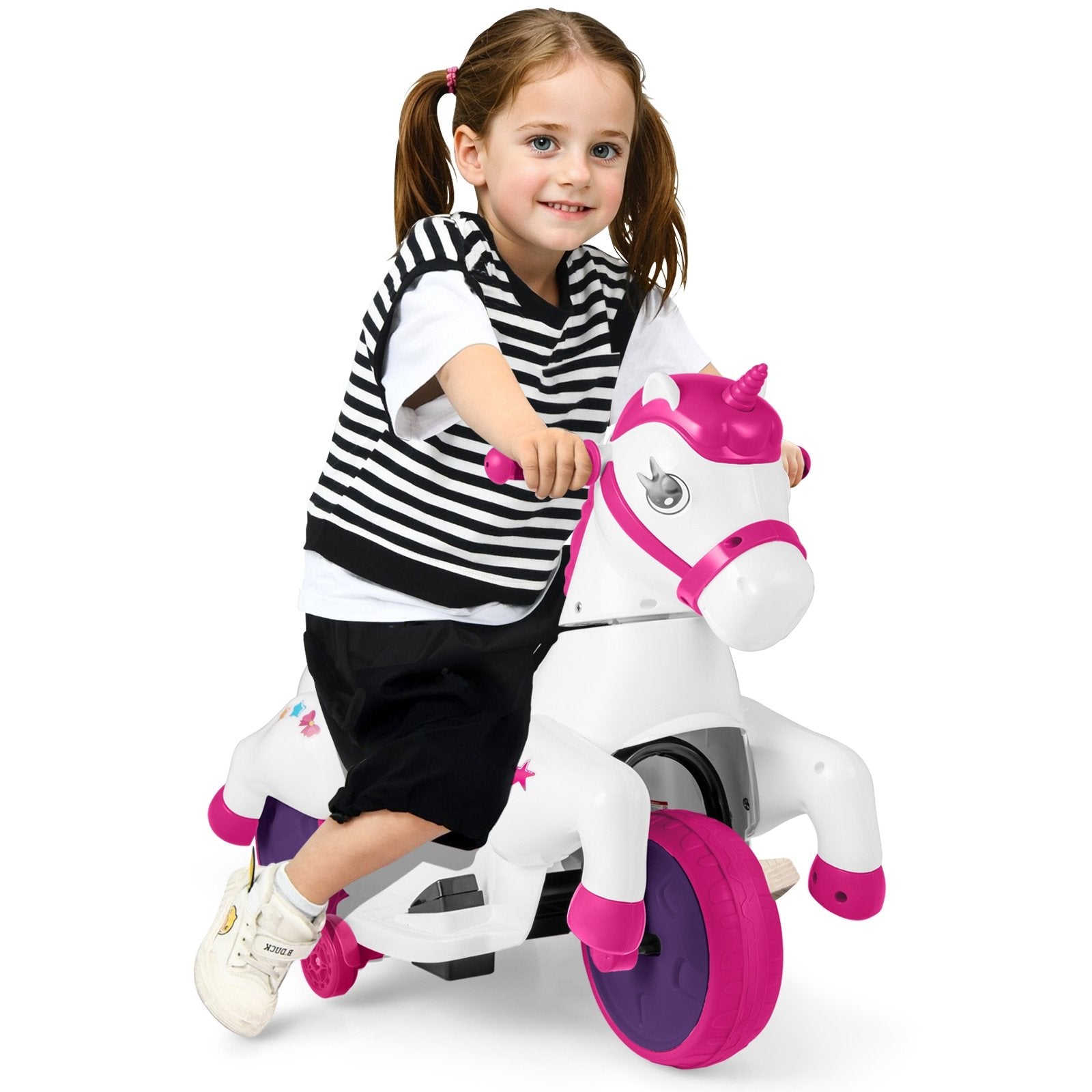 12V Unicorn Ride on Toy with Training Wheels and Horse Riding Mode, Dark Red Powered Ride On Toys   at Gallery Canada