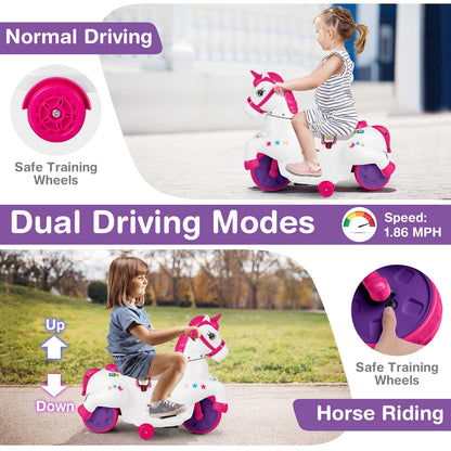 12V Unicorn Ride on Toy with Training Wheels and Horse Riding Mode, Dark Red Powered Ride On Toys   at Gallery Canada