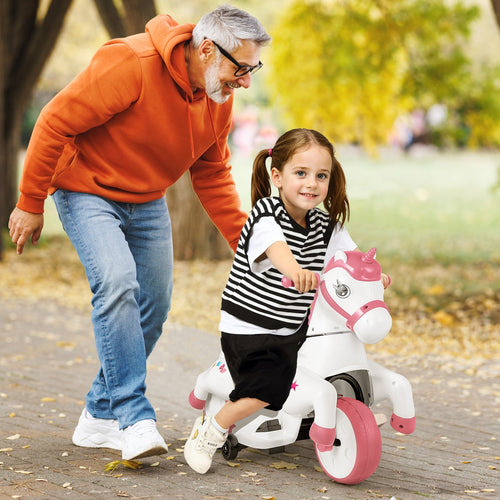 12V Unicorn Ride on Toy with Training Wheels and Horse Riding Mode, Pink