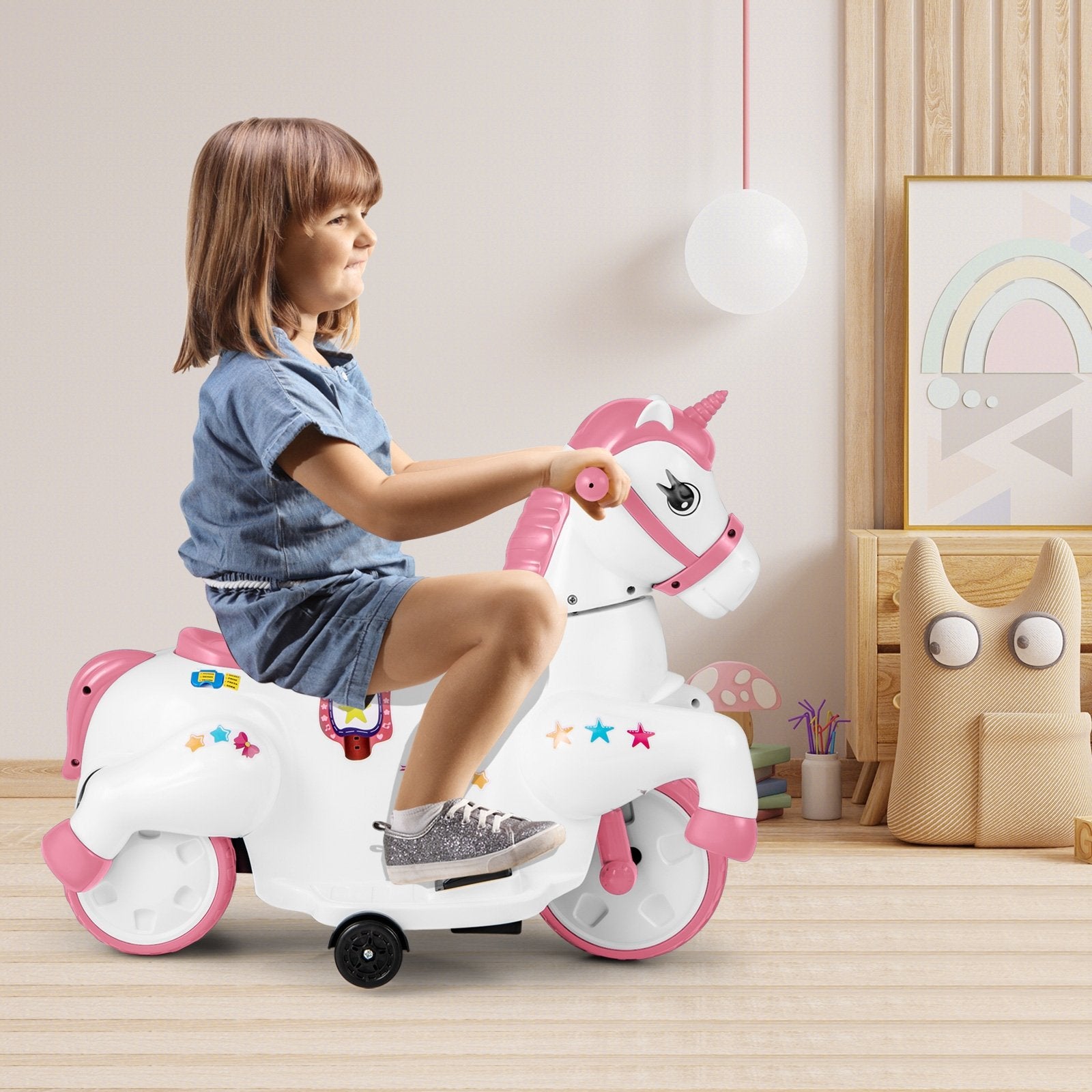 12V Unicorn Ride on Toy with Training Wheels and Horse Riding Mode, Pink Powered Ride On Toys   at Gallery Canada