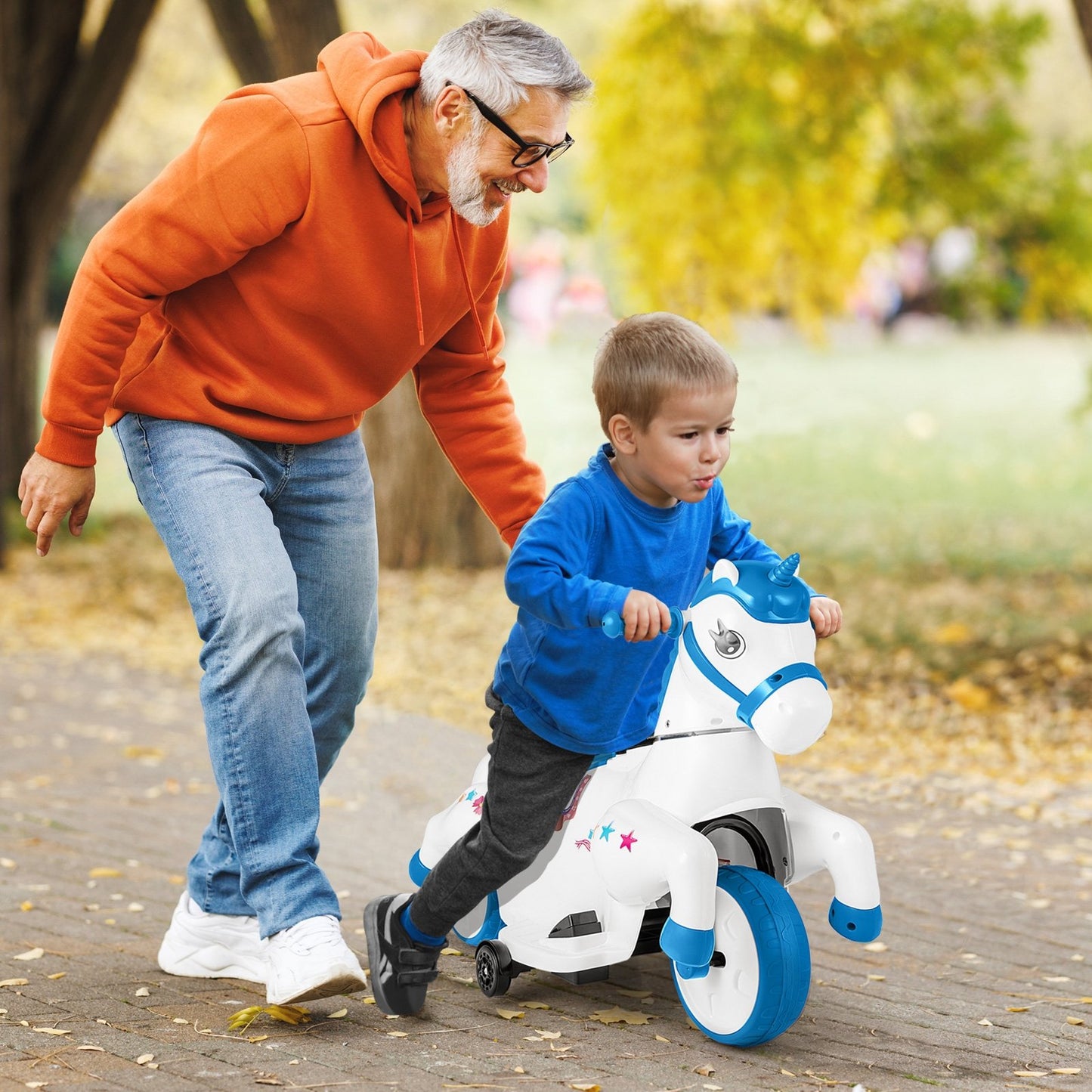 12V Unicorn Ride on Toy with Training Wheels and Horse Riding Mode, Navy Powered Ride On Toys   at Gallery Canada