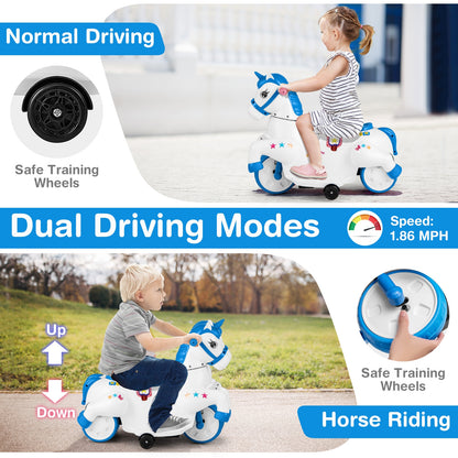 12V Unicorn Ride on Toy with Training Wheels and Horse Riding Mode, Navy Powered Ride On Toys   at Gallery Canada