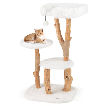 44 Inch Solid Wood Cat Tree with Perch and Natural Jute Scratching Posts, White Cat Trees Condos & Scratchers White  at Gallery Canada