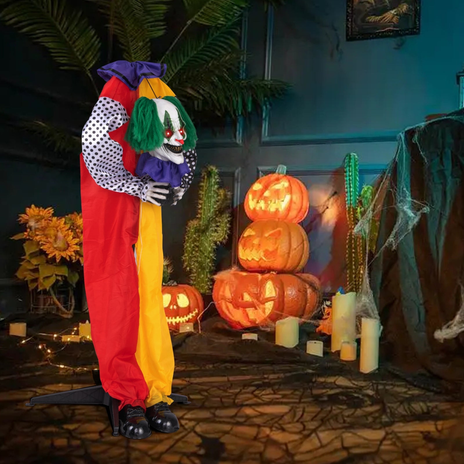 4.5FT Grins Animatronic Clown with Pre-Recorded Phrases and LED Eyes Halloween   at Gallery Canada