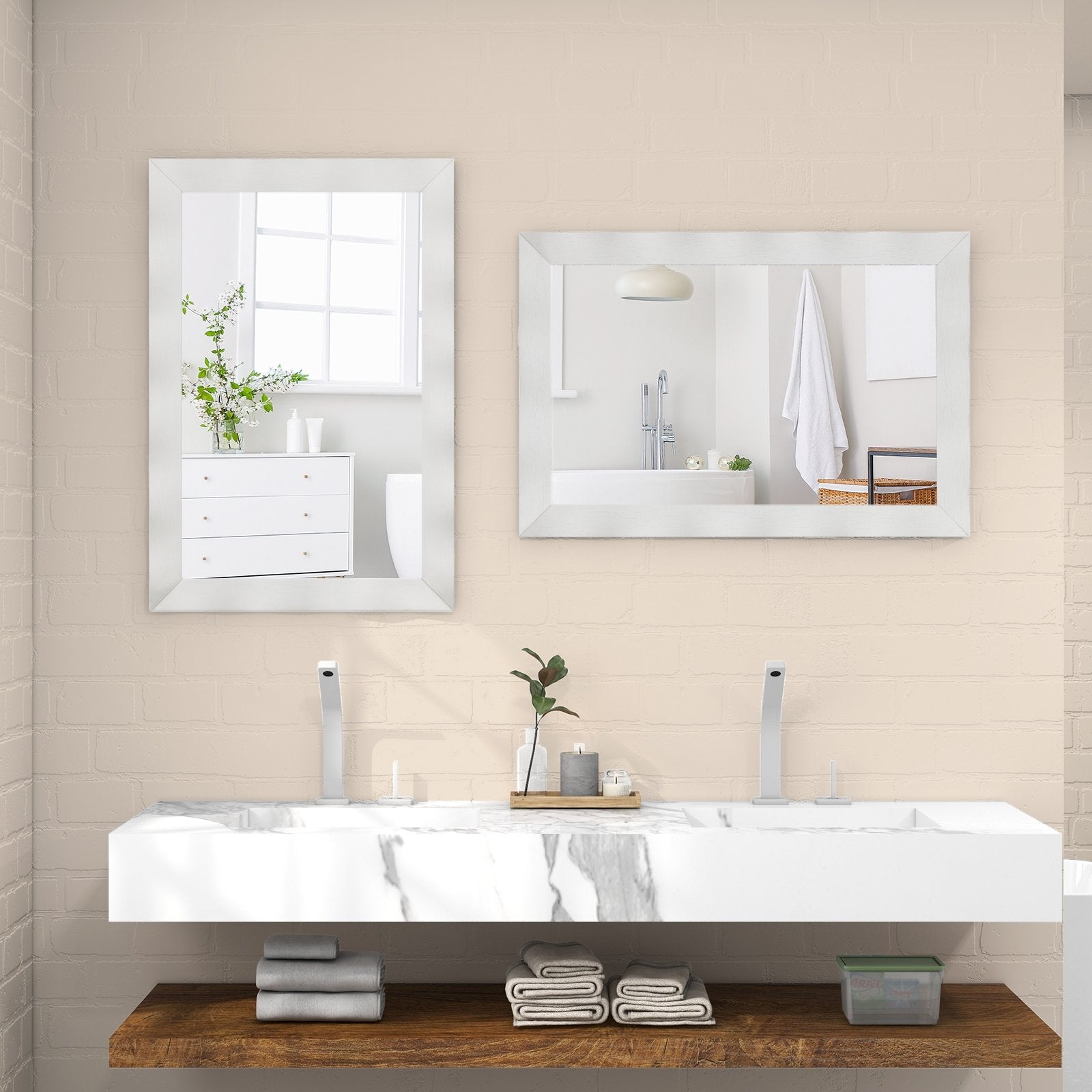 41.5 x 28 inches Farmhouse Wall Mirror with Solid Wood Frame, White Wall Mirrors   at Gallery Canada