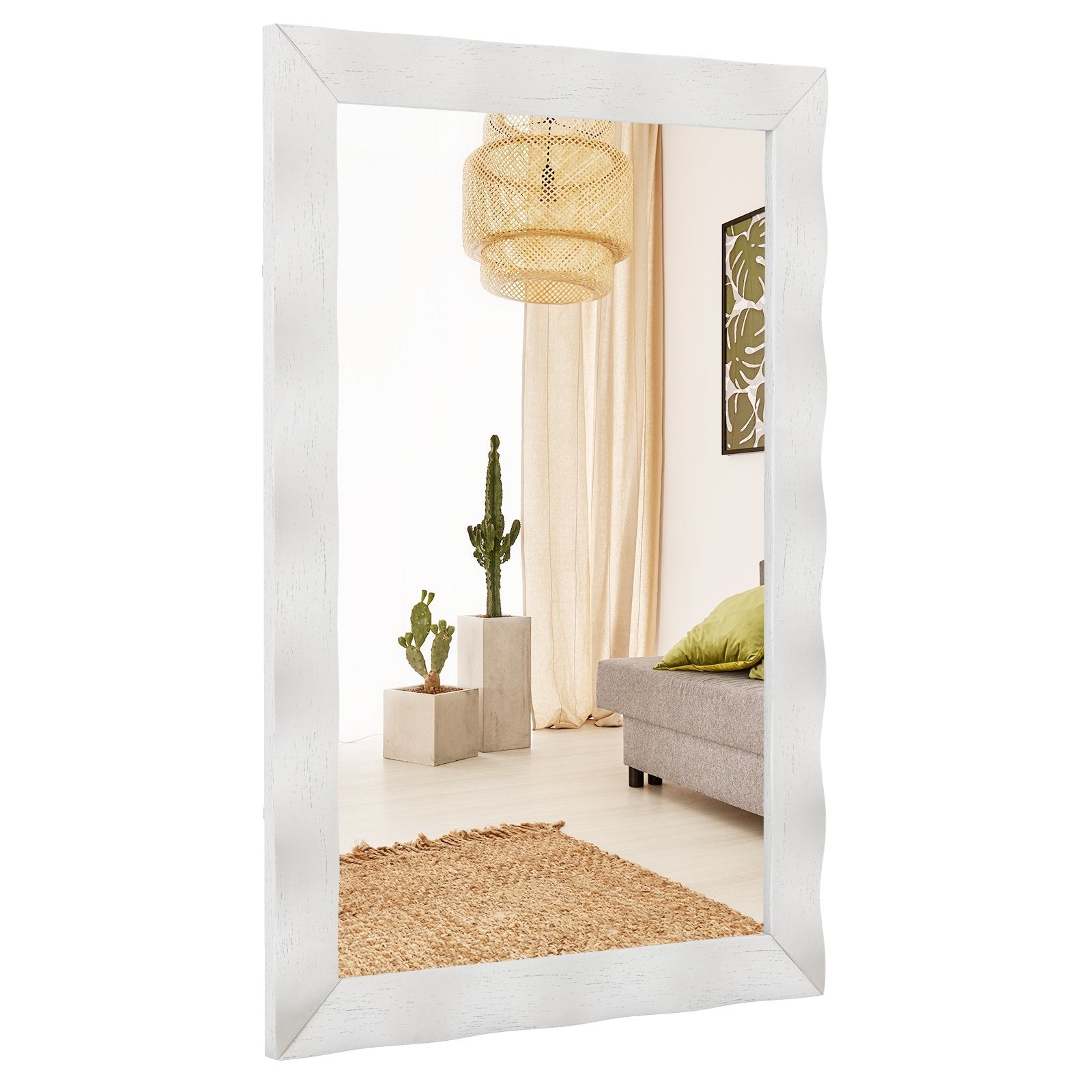 41.5 x 28 inches Farmhouse Wall Mirror with Solid Wood Frame, White Wall Mirrors White  at Gallery Canada