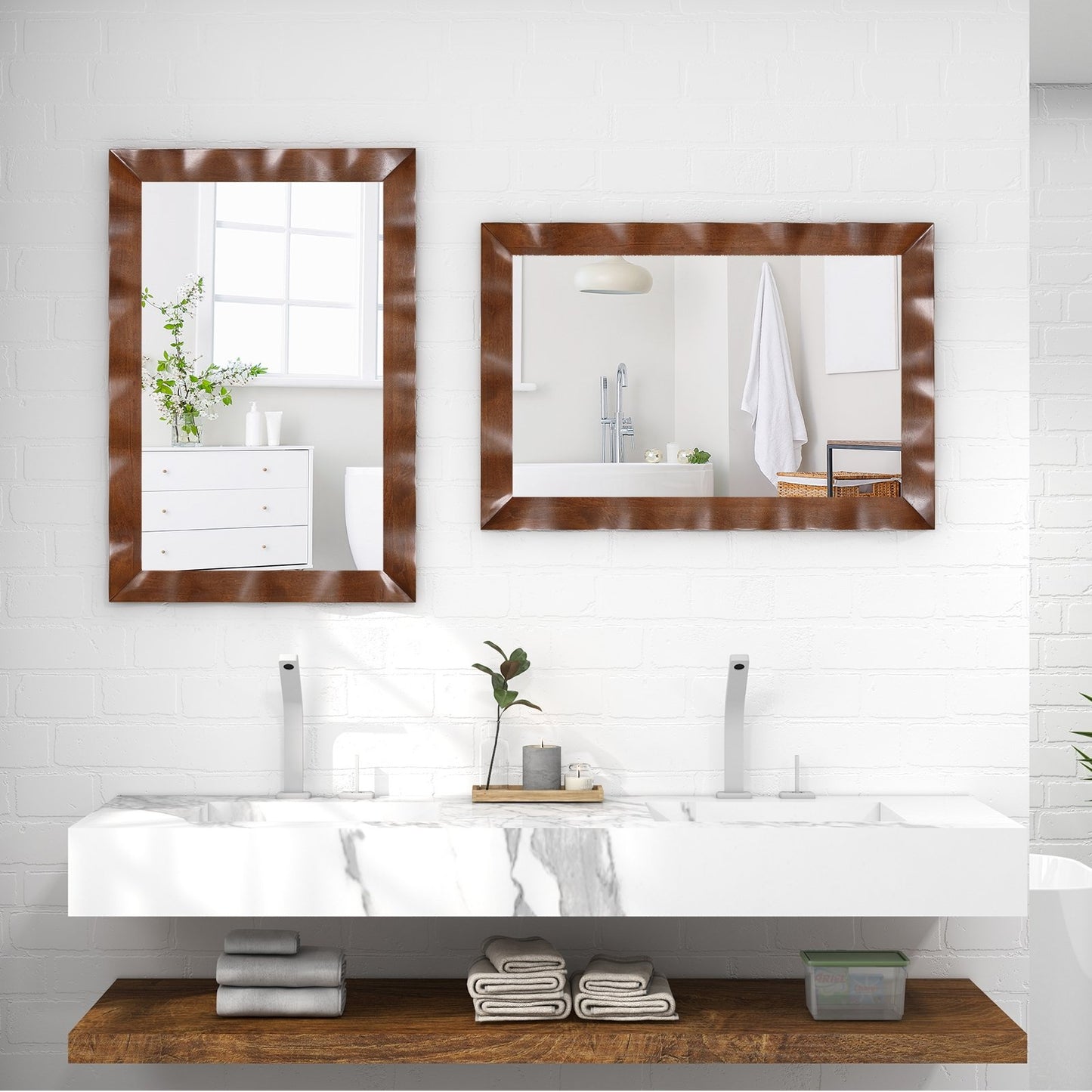 41.5 x 28 inches Farmhouse Wall Mirror with Solid Wood Frame, White Wall Mirrors   at Gallery Canada