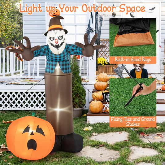 7 FT Inflatable Halloween Haunted Scarecrow Pumpkin Ghost with Built-in LED Lights, Multicolor Halloween Multicolor  at Gallery Canada