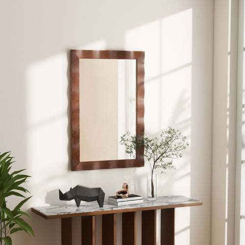 41.5 x 28 inches Farmhouse Wall Mirror with Solid Wood Frame, Brown