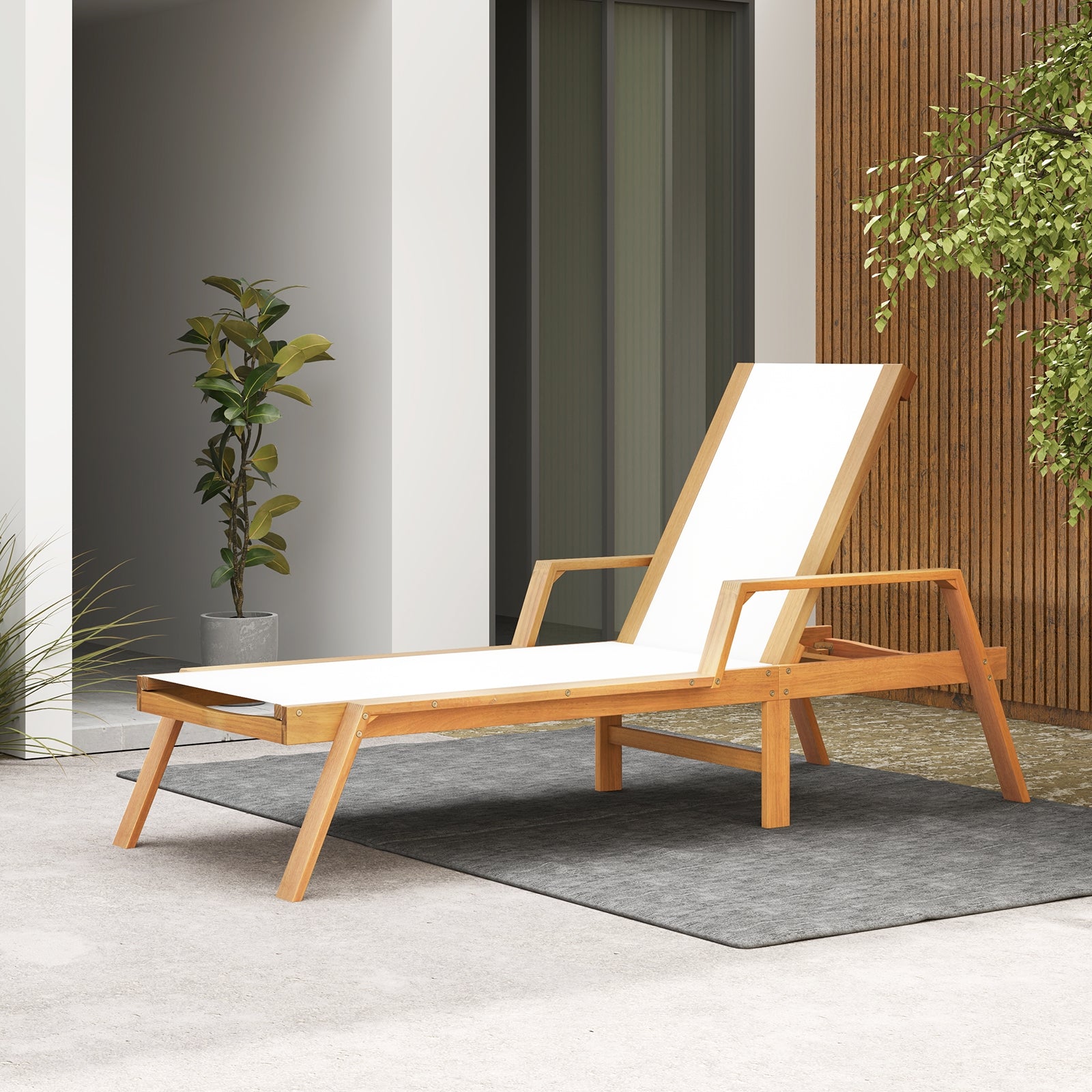 Patio Chaise Lounge Chair with Armrests and Fabric Seat for Backyard, White Outdoor Chaise Lounges   at Gallery Canada