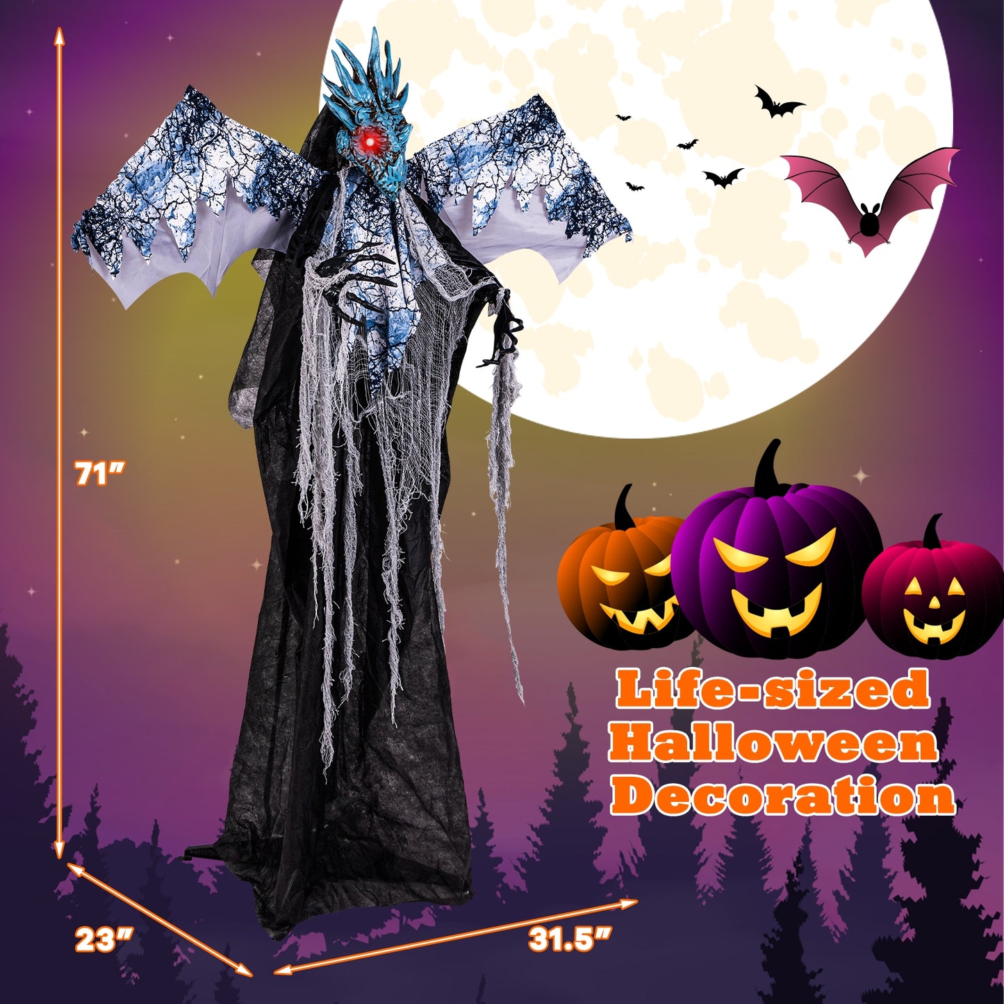 6ft Halloween Animatronic Decoration with Light Up Eyes Posable Wings and Arms Halloween   at Gallery Canada