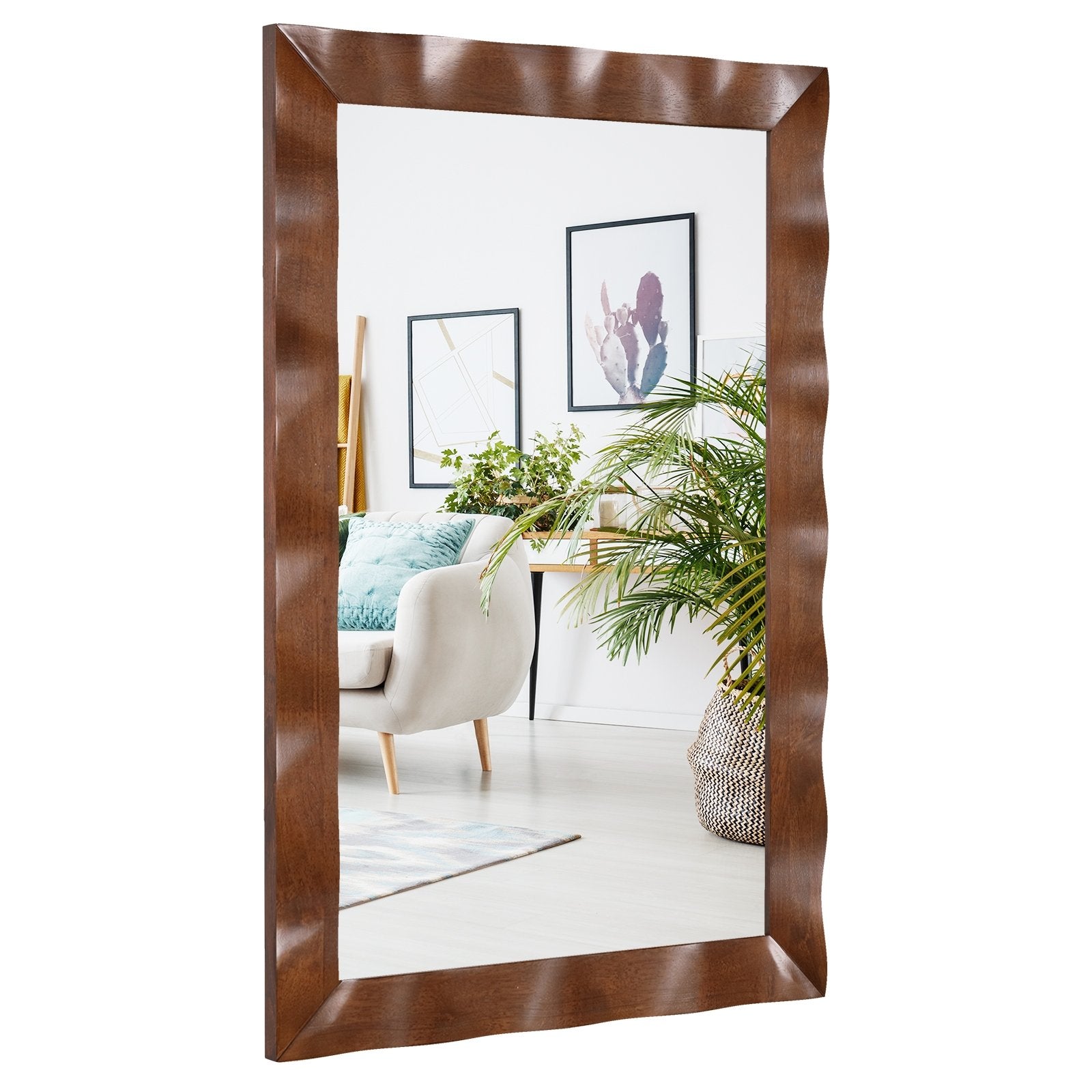 41.5 x 28 inches Farmhouse Wall Mirror with Solid Wood Frame, Brown Wall Mirrors Brown at Gallery Canada