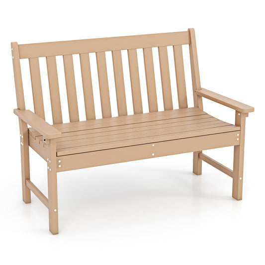 52 Inch All-Weather HDPE Outdoor Bench with Backrest and Armrests, Teak Outdoor Benches Teak  at Gallery Canada